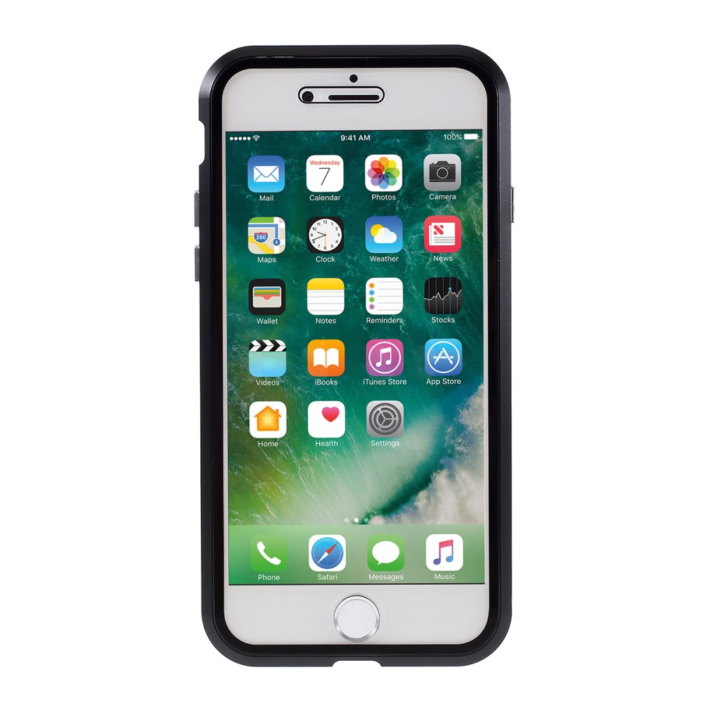 iPhone SE (2022/2020) / 8 / 7 Magnetische Alu Schutzhülle mit Panzer Glas Backcover   Display- / Kameraschutz (Magnet-Technologie) - Schwarz