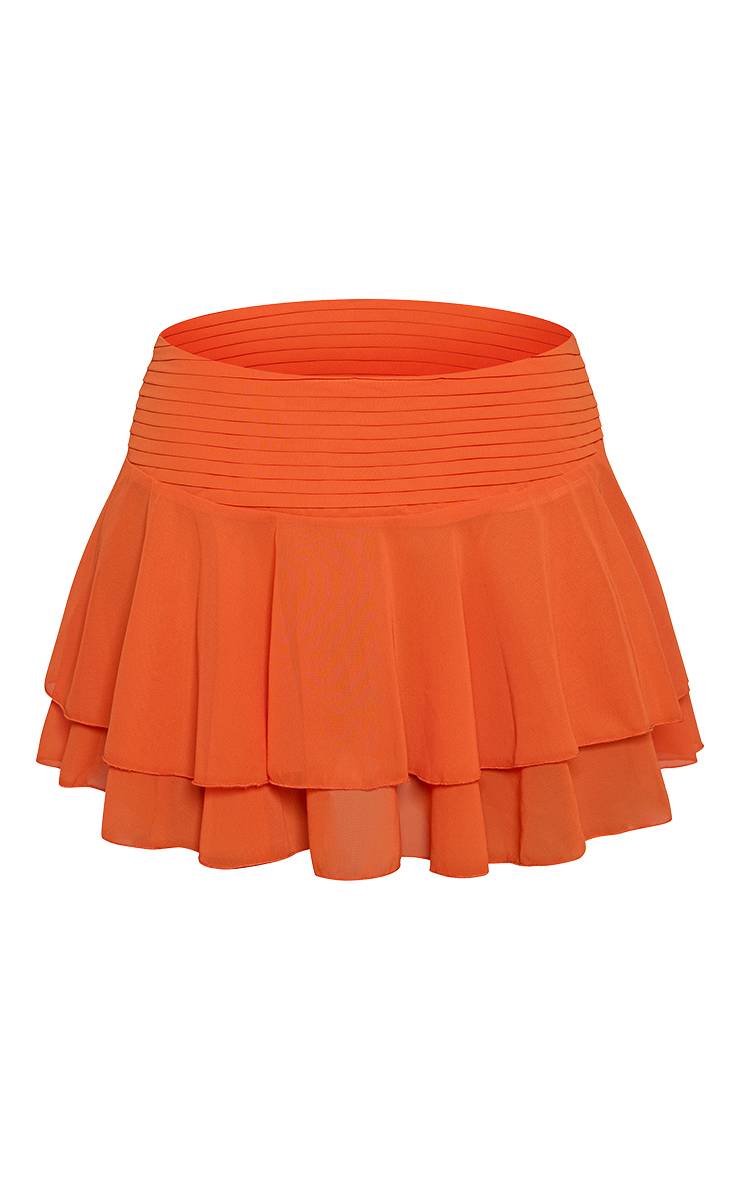 Orange Mini-jupe Plissée À Volants En Mousseline Ensemble Coordonné