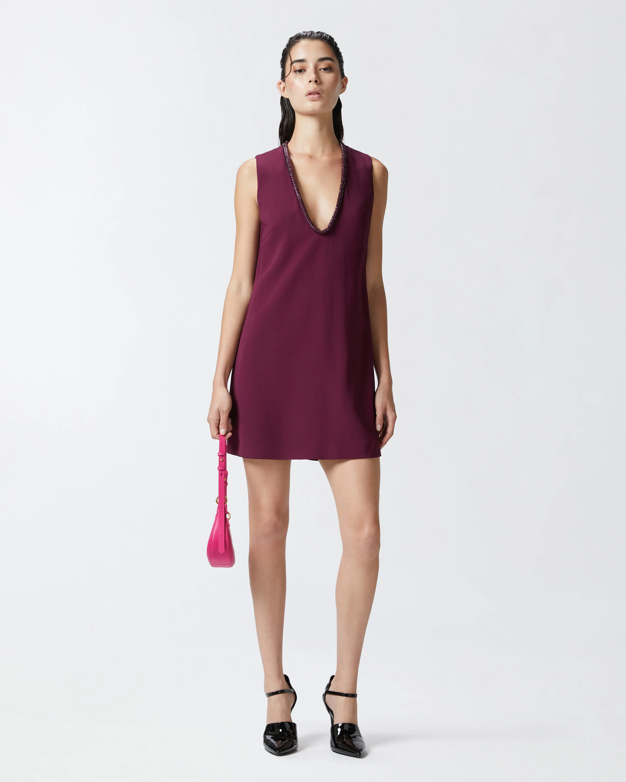 Mini-robe à encolure bijou | Rouge