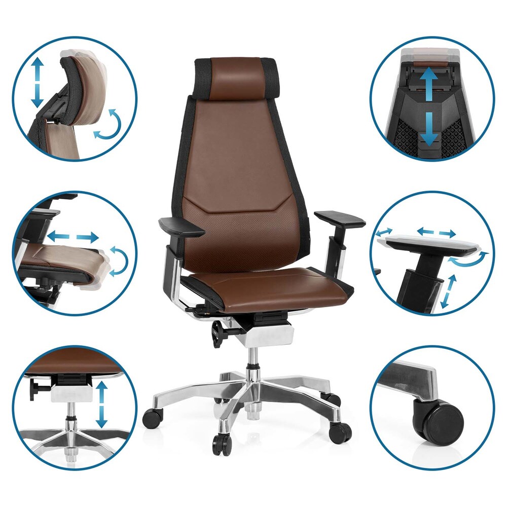 High End Bürostuhl GENIDIA PRO Leder mit Armlehnen hjh OFFICE