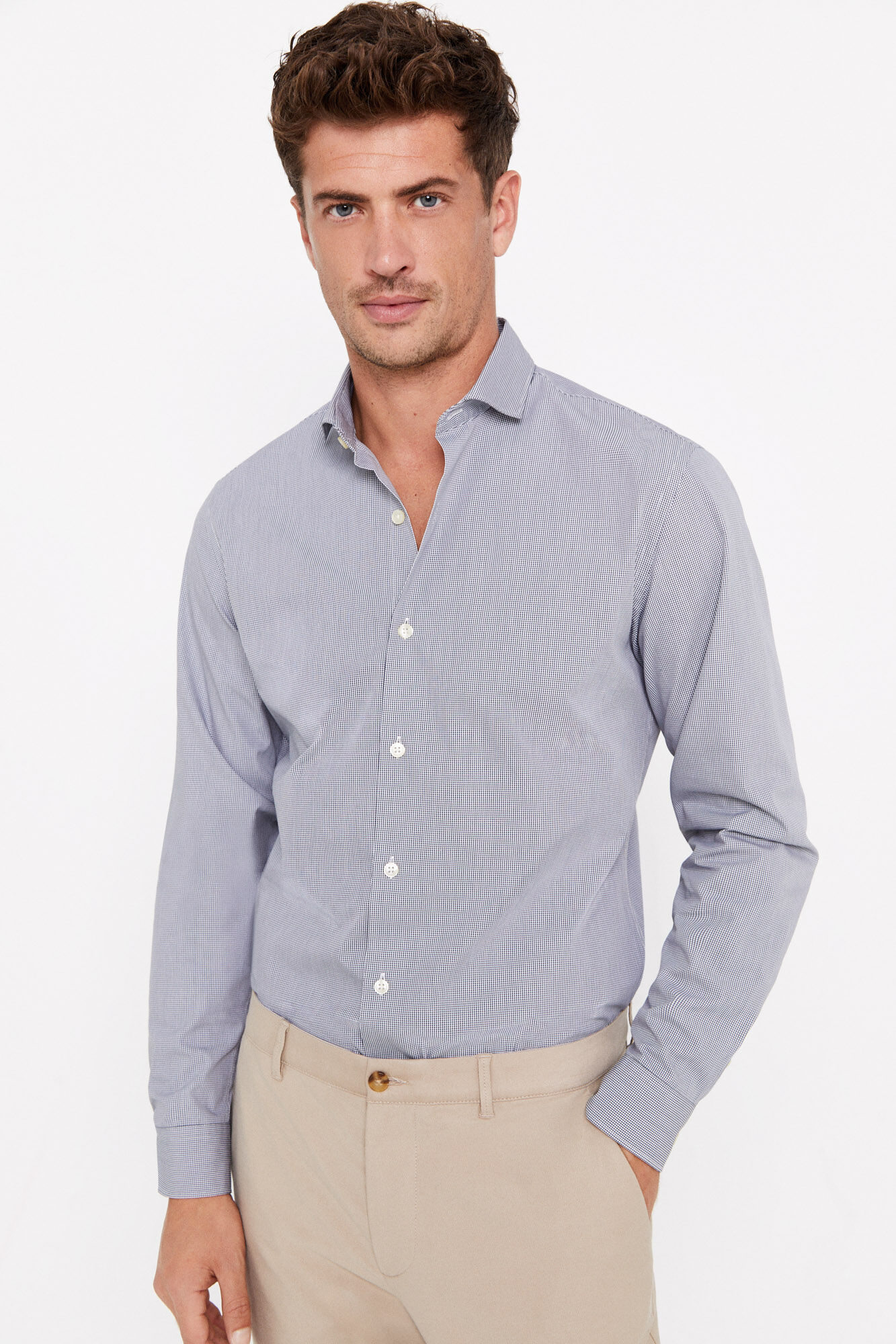 Camisa Coolmax™ slim fit em microvichy