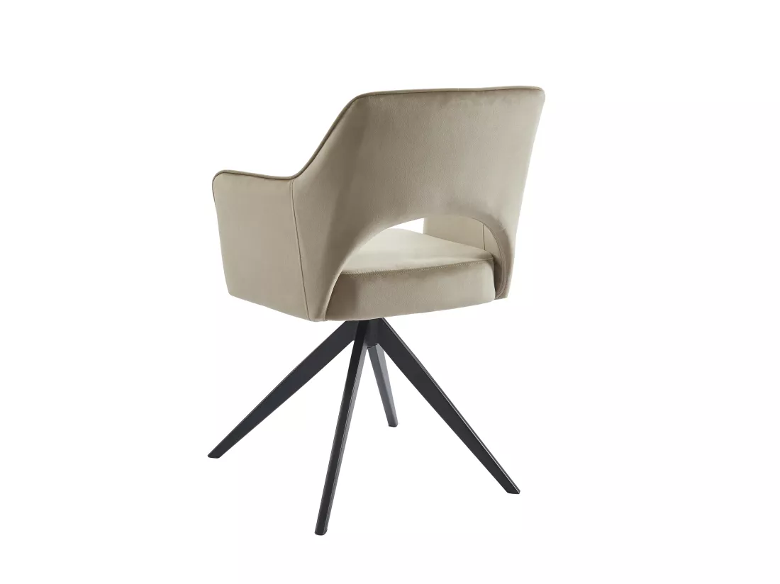Chaise pivotante avec accoudoirs en velours et métal noir - Beige - KONYA