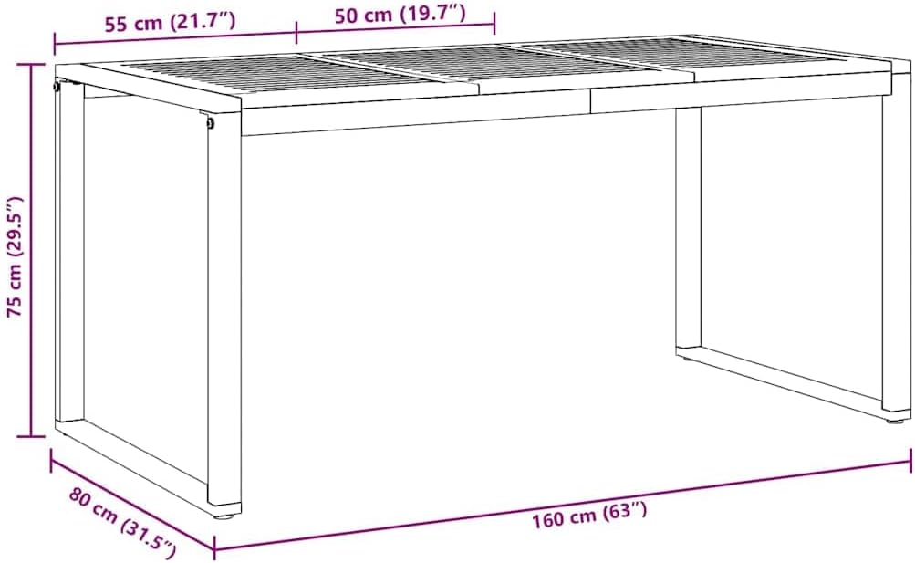 vidaXL Gartentisch Grau 160 x 80 x 75 cm Massivholz Akazie, Garten und Terrasse, moderner Esstisch aus Hartholz, robuste Außenmöbel aus Akazie, stylische Terrasse, minimalistisches Design