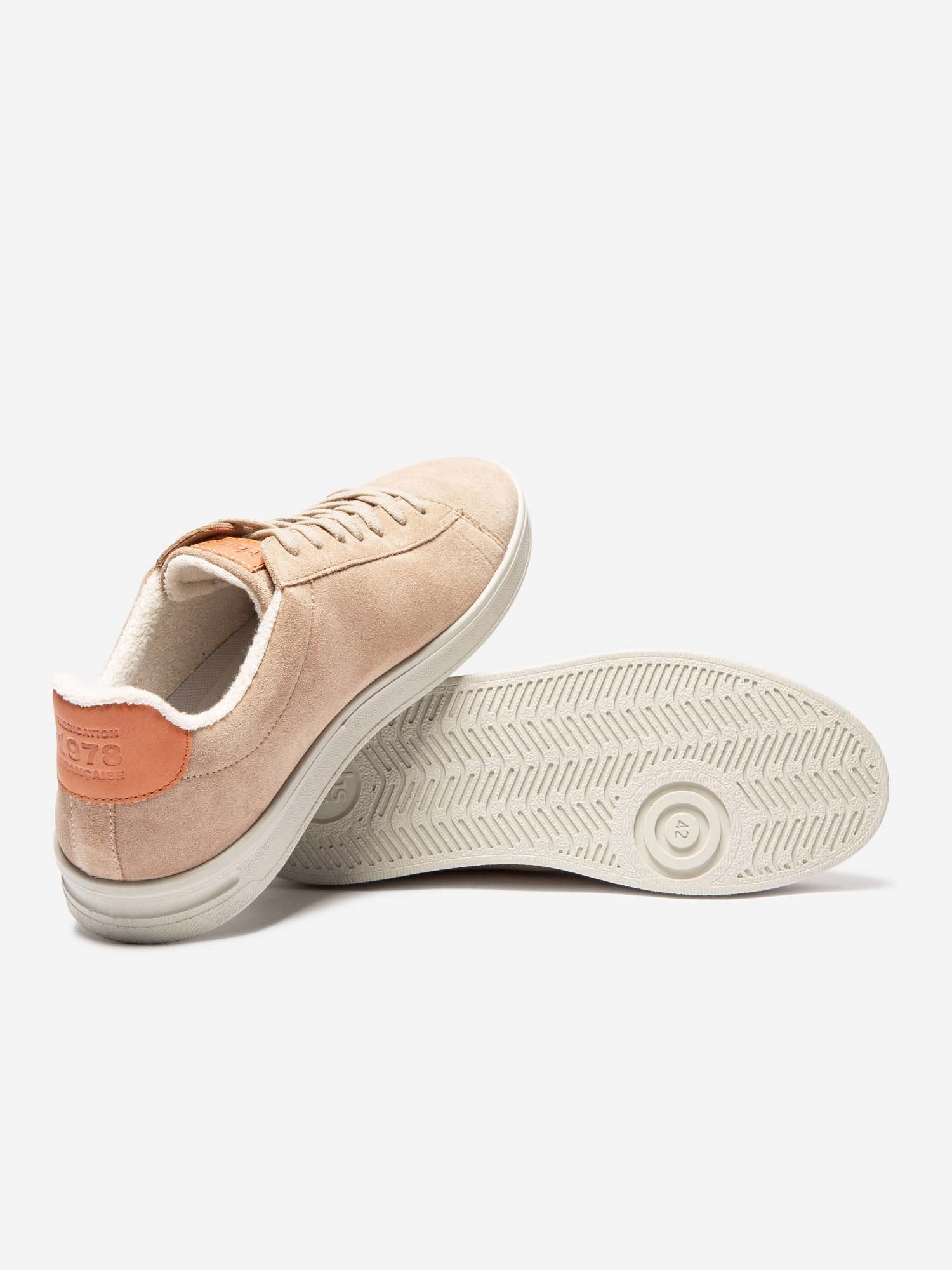 Baskets Homme Fabriquées En France Cuir Velours Beige