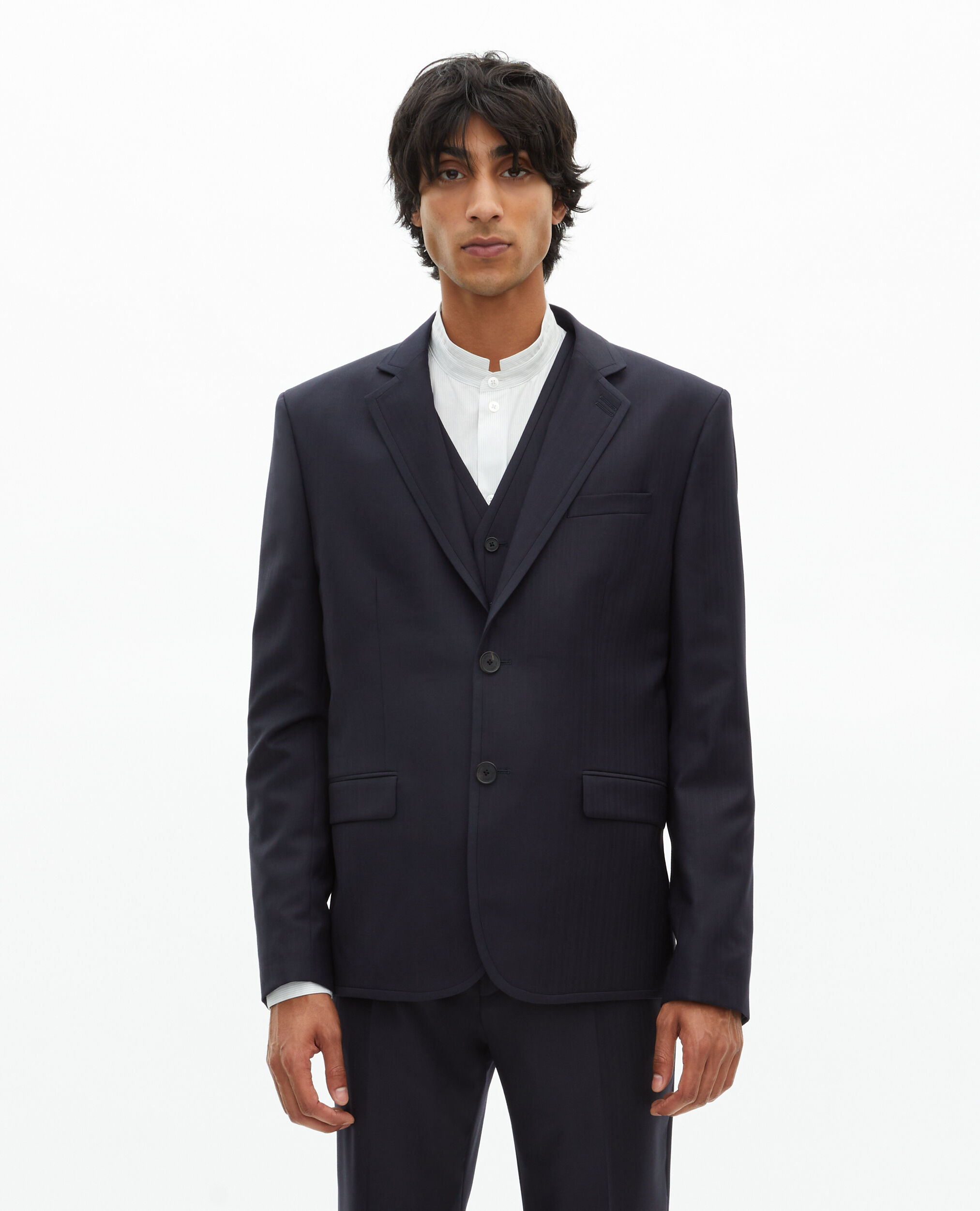 Veste de costume en laine bleu marine