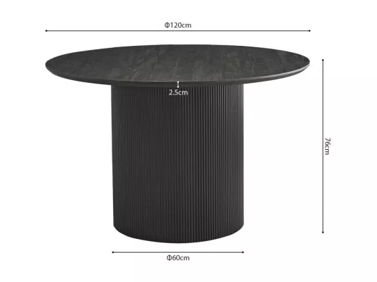 Table à manger ronde VAGOS effet bois brun foncé, idéal pour une salle à manger conviviale