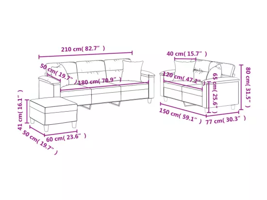 Ensemble de canapés 3 pièces avec coussins Beige Tissu microfibre