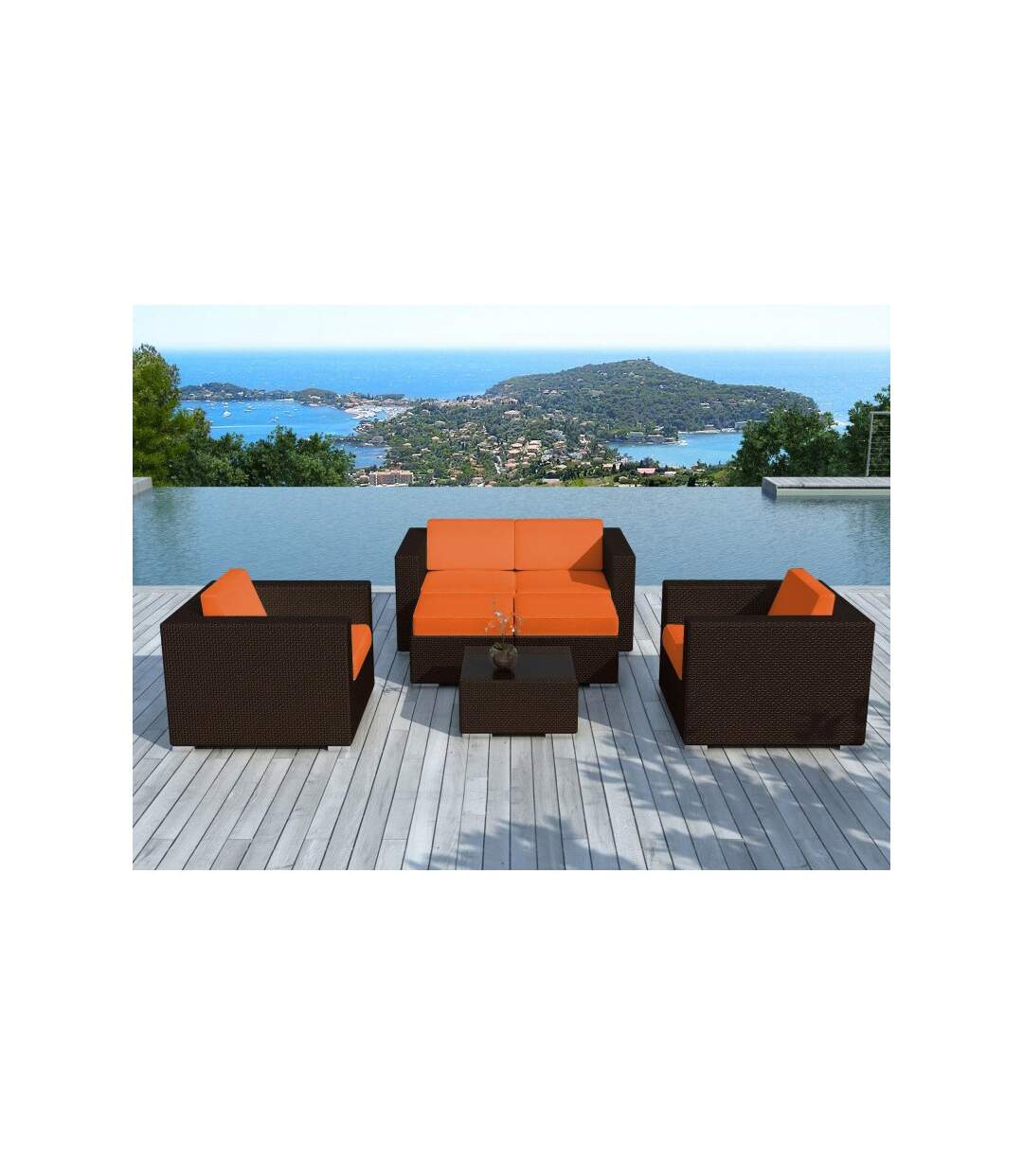 Paris Prix - Salon De Jardin En Résine Tressé portofino Orange & Marron