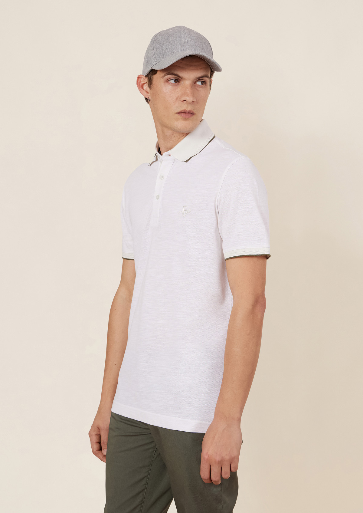Polo manches courtes Slim en coton et lin unis écrus