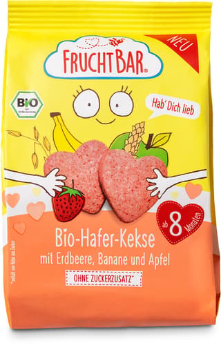 FruchtBar – Bio-Hafer-Kekse mit Erdbeere, Banane und Apfel