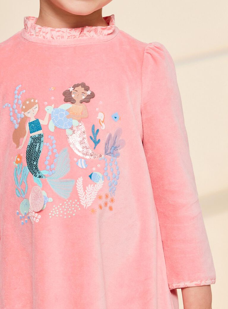 Pyjama deux pièces rose en velours avec sirènes