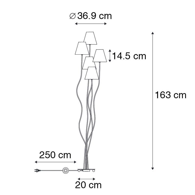 Design vloerlamp zwart met stoffen kappen 5-lichts - Melis