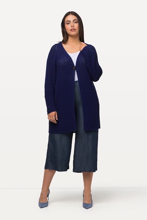 Strickjacke, Bändchengarn, V-Ausschnitt, Schmuckknopf