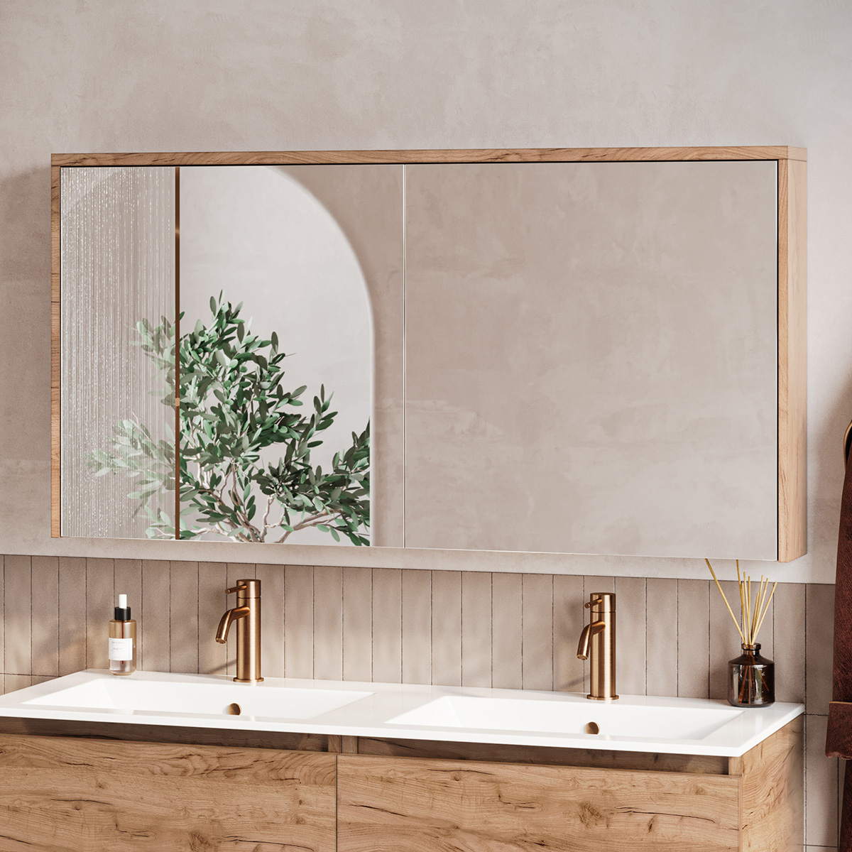 Fontana Basic spiegelkast 117cm met 2 deuren warm eiken