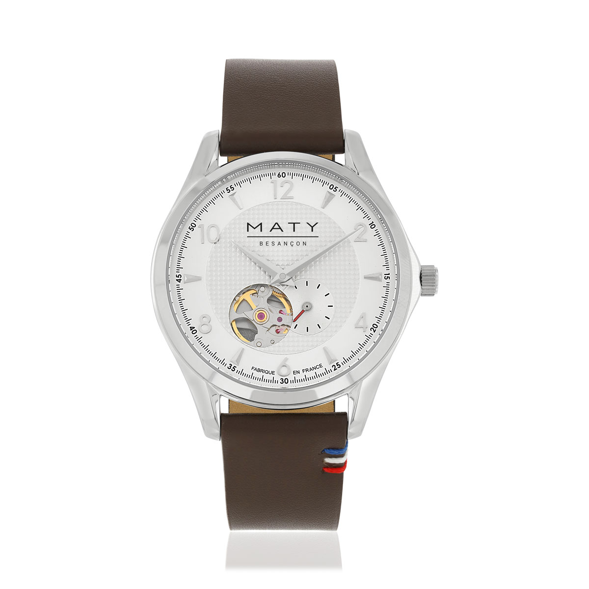 Montre homme coeur ouvert automatique acier bracelet cuir marron