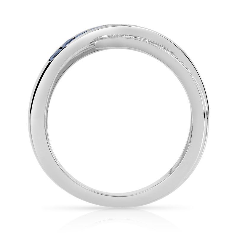 Bague or 750 blanc anneaux entrelacés saphirs et diamants