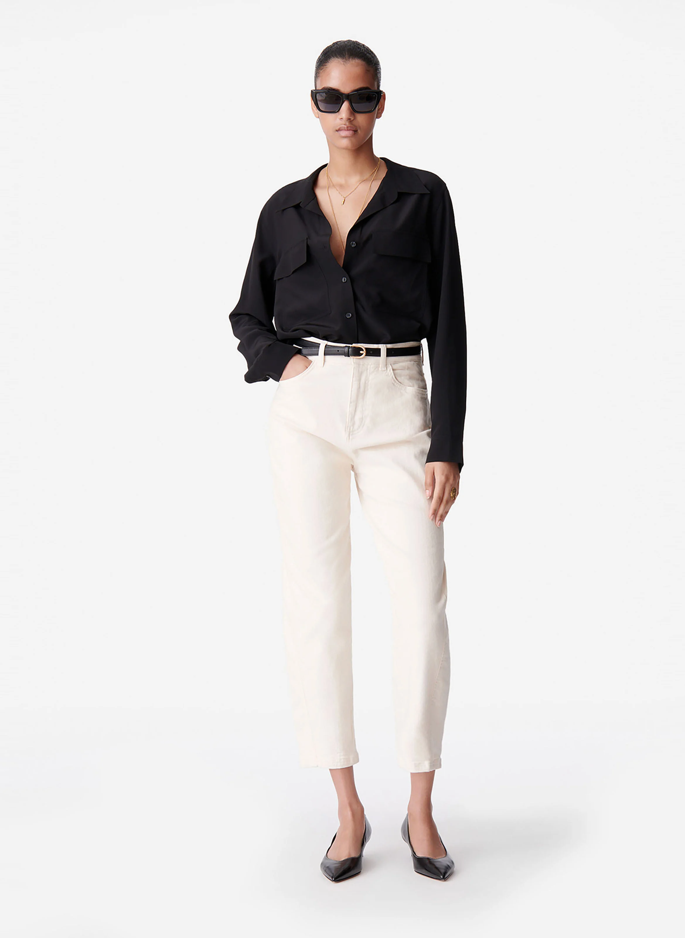 DEMO - Chemise droite et fluide en soie | Noir