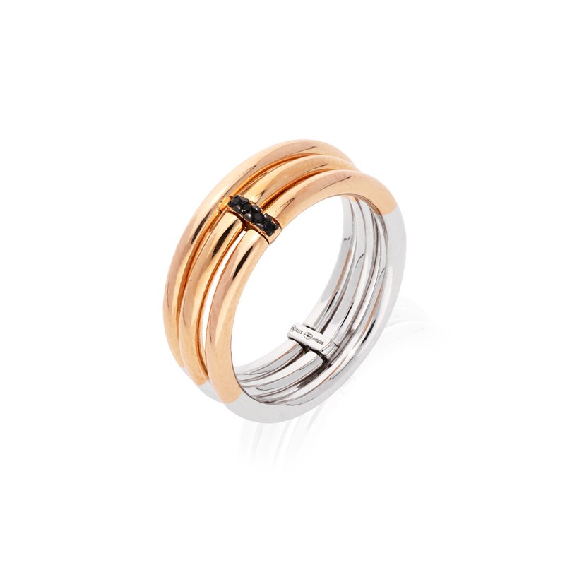 Bague Argent Rose Triple Elise Zirconium Noir