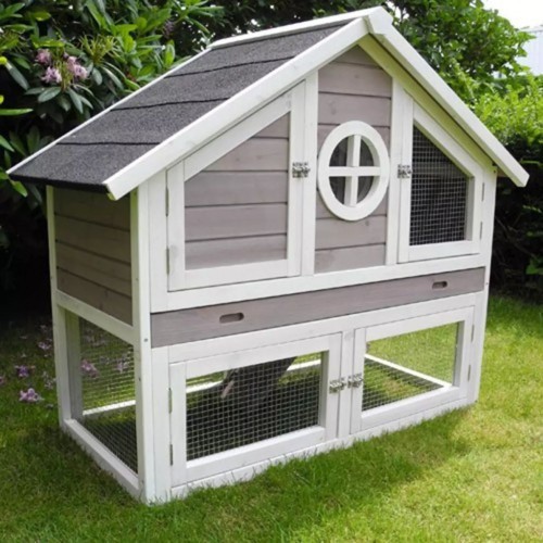 Gaiola externa para coelhos, branca/marrom
