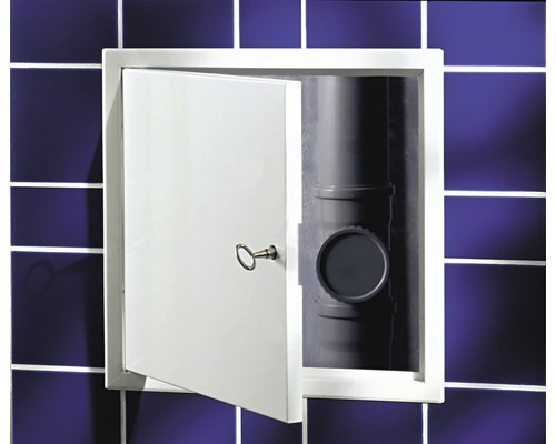 Softline inspectiedeur van gegalvaniseerd plaatstaal, wit RAL 9016, met verzonken 4-puntssluiting en 1-delig frame 150 mm x 150 mm