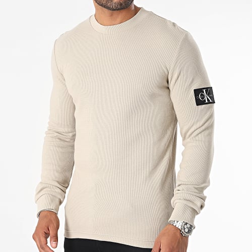 Sweat Crewneck Monogram Badge Waffle 3485 Beige