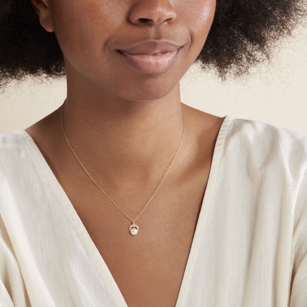 Collier Aloys Or Jaune Perle De Culture Et Oxyde De Zirconium