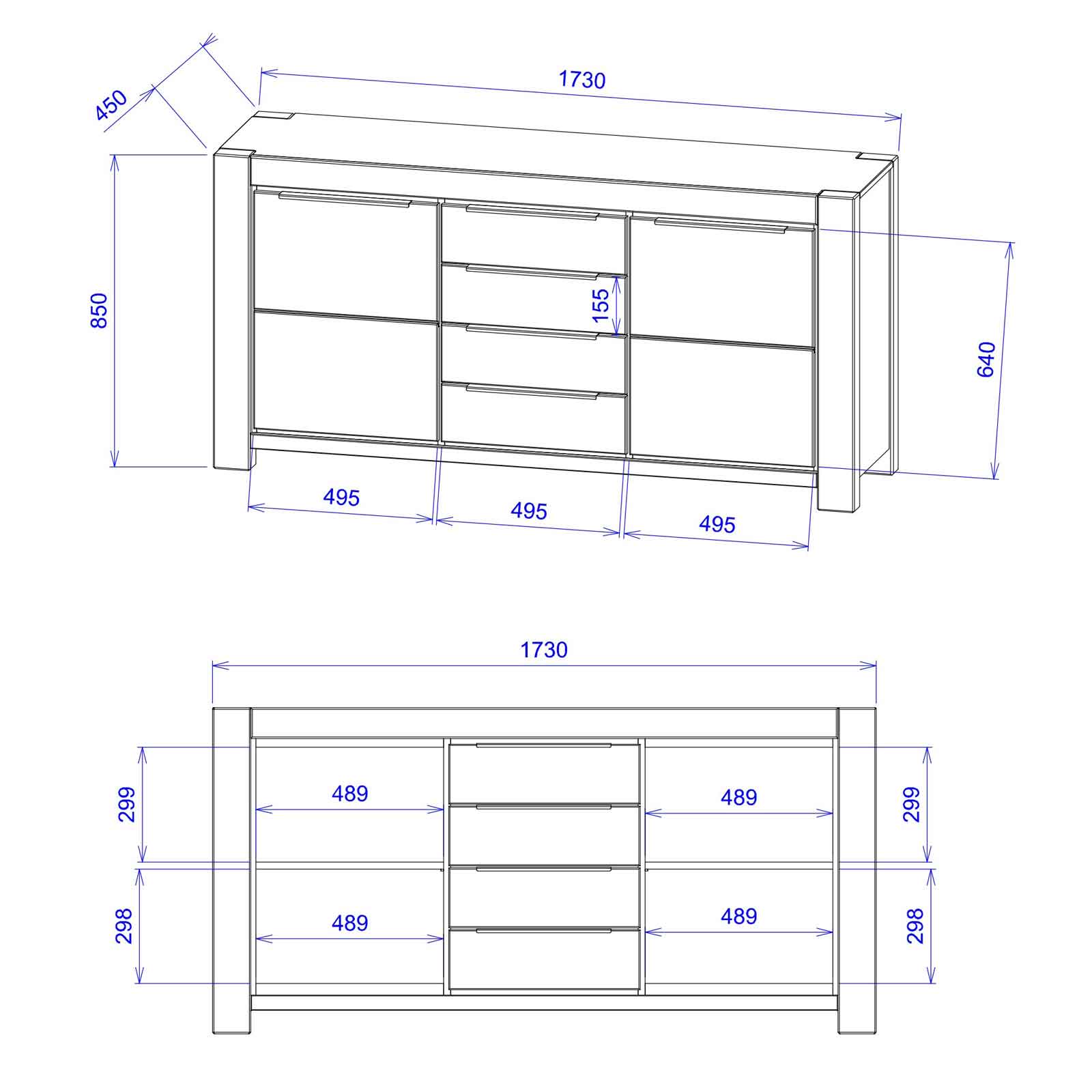 Sideboard - Kernbuche Massivholz - 175 cm