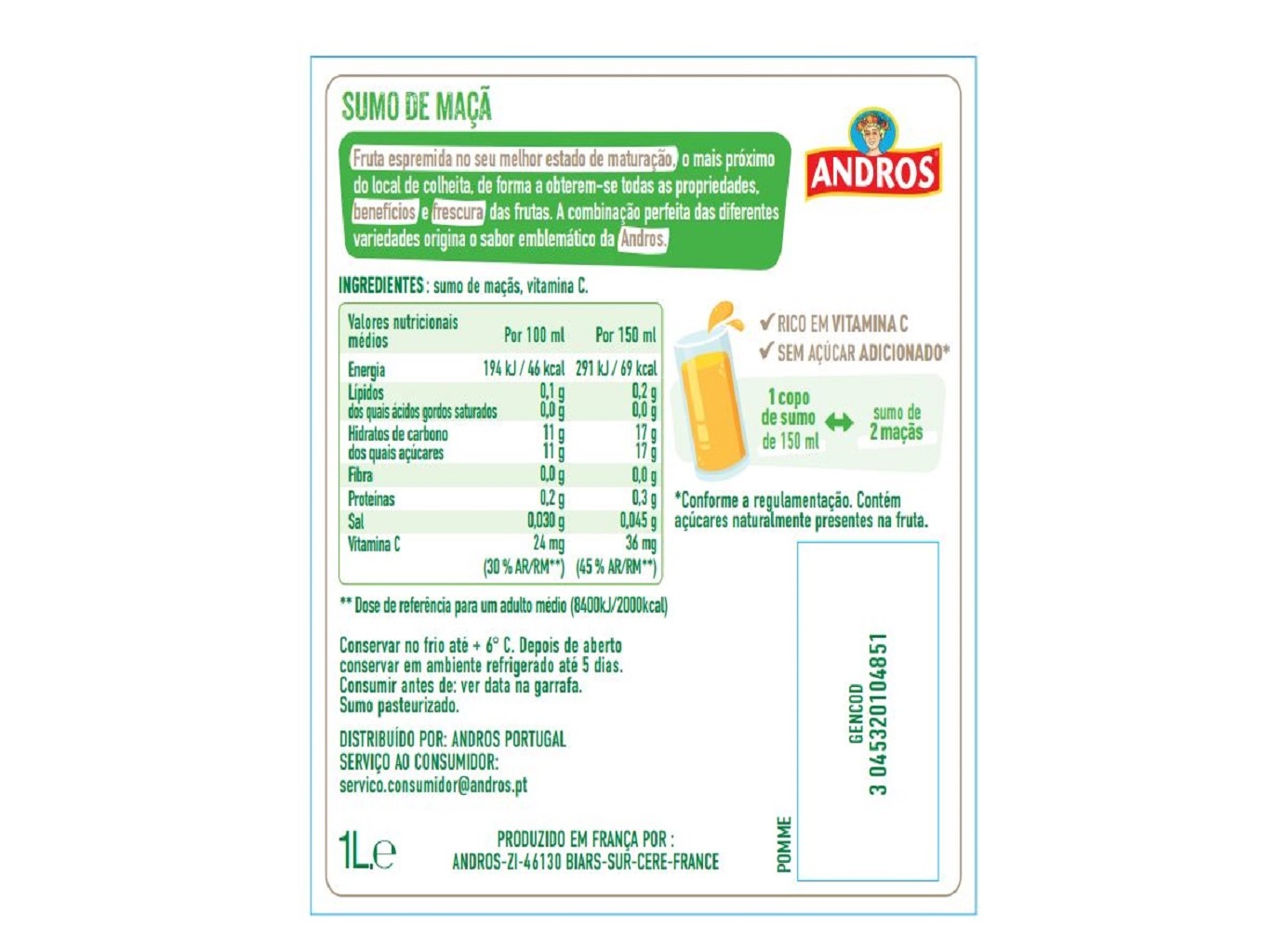 SUMO ANDROS MAÇÃ 1L