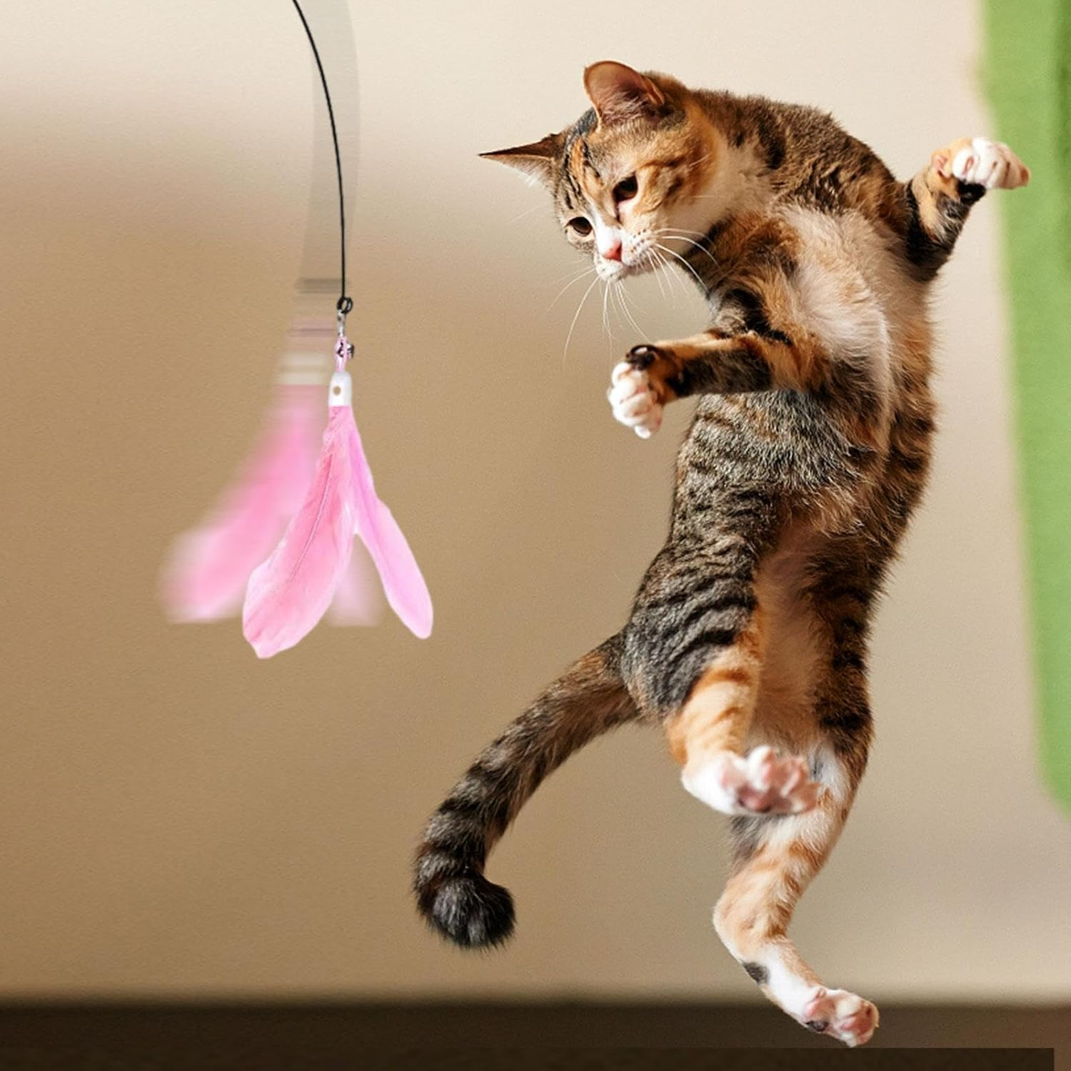 Interaktive Katzen Angel Haustier Spielzeug Feder mit Glocke / Saugnapf - Pink