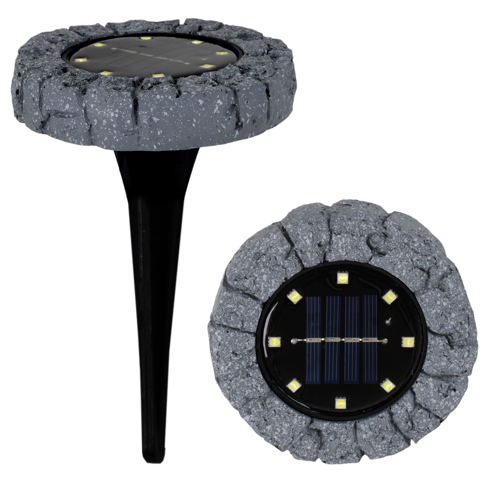 3er-Set LED-Solar-Erdspieße KIAN - grau-schwarz - Steinoptik