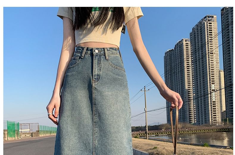 Notica - High Rise Washed Slit Midi A-lijn denim rok