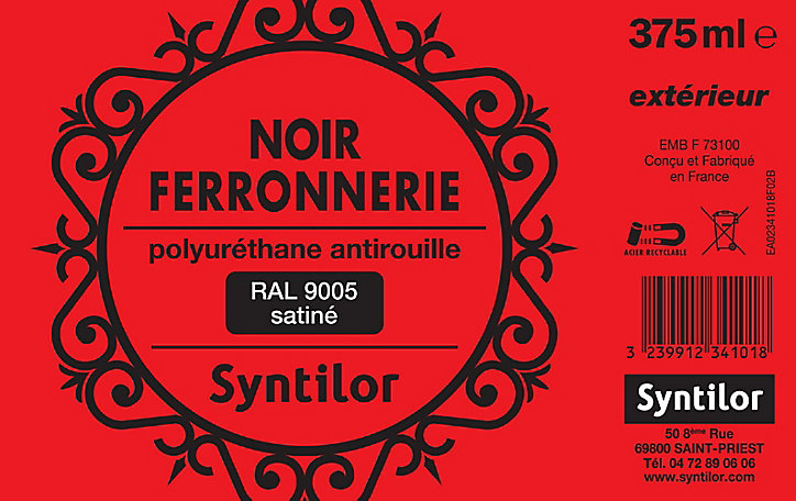 Peinture extérieure fer antirouille noir satiné Syntilor 375ml