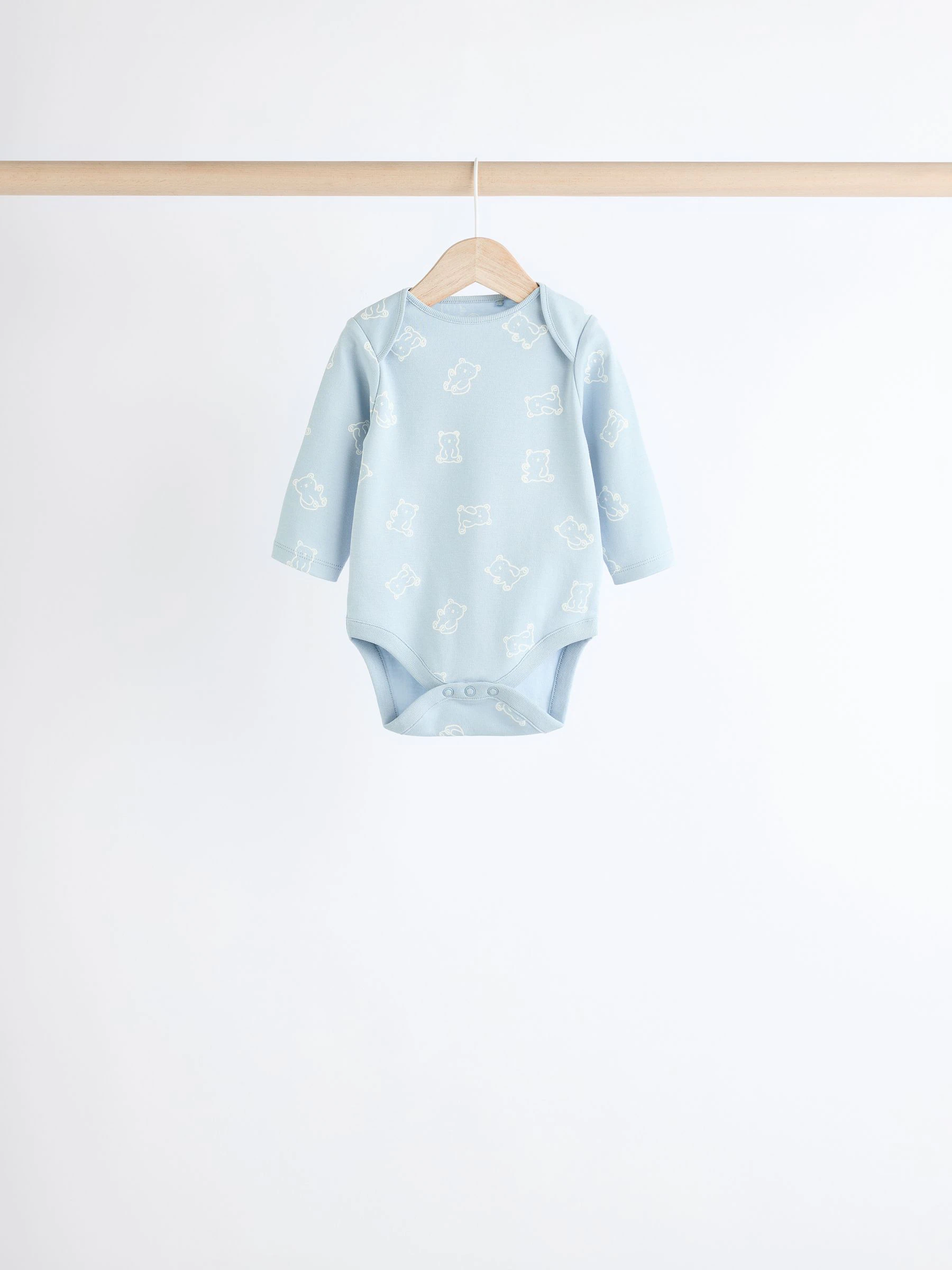 Babyblauw - Set van 5 rompertjes met lange mouwen