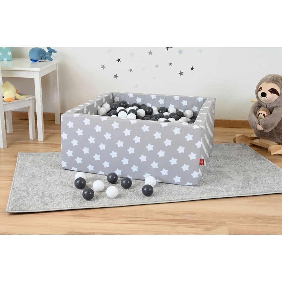 knorr toys® Bällebad soft eckig - Grey white stars - 100 balls greycreme grau