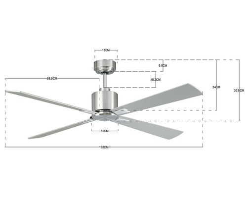 Airfusion Climate BC plafondventilator, geborsteld chroom, zilver, Ø 132 cm, met afstandsbediening, zomer- en winterfuncties