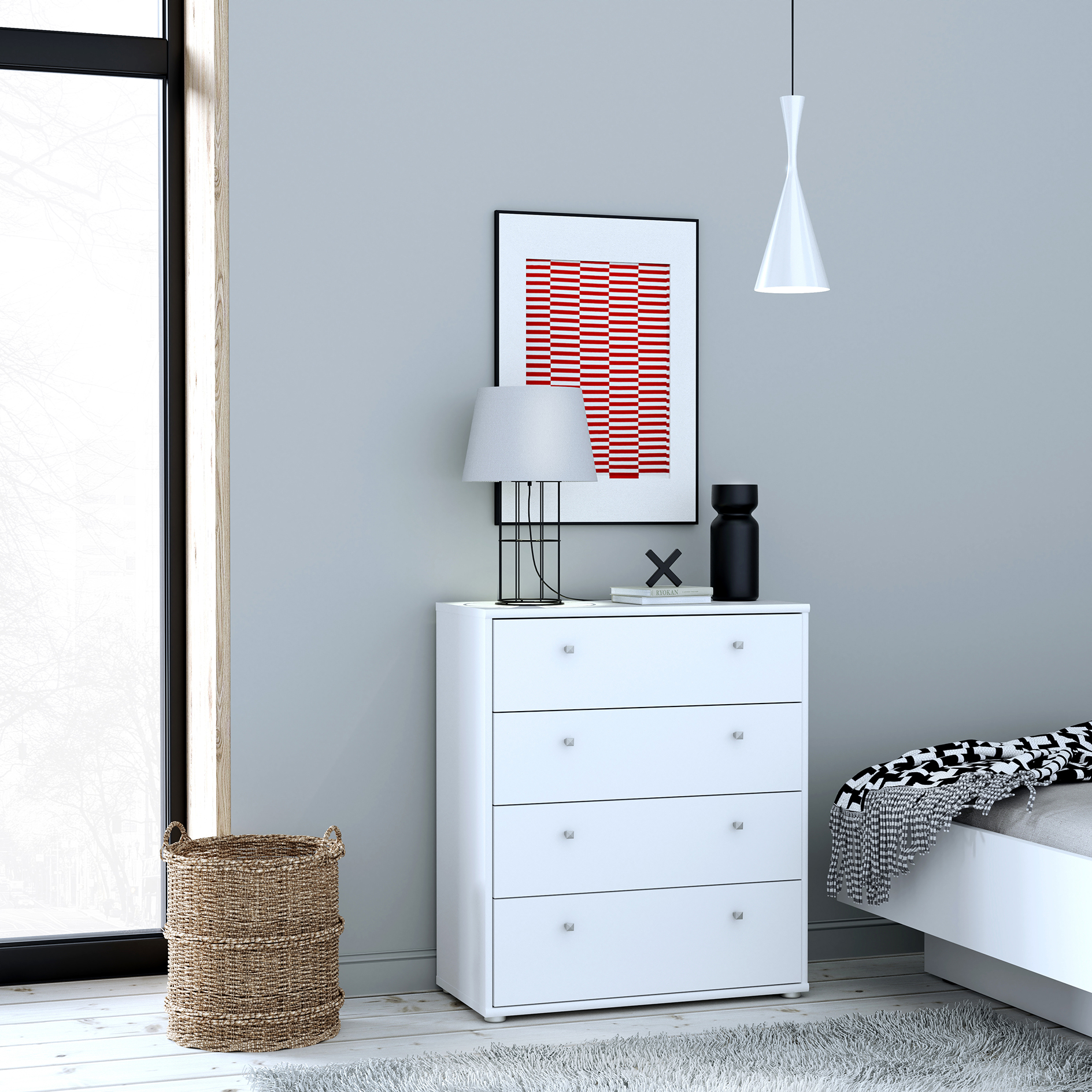 Kommode - weiß - 4 Schubkästen - 74x86 cm
