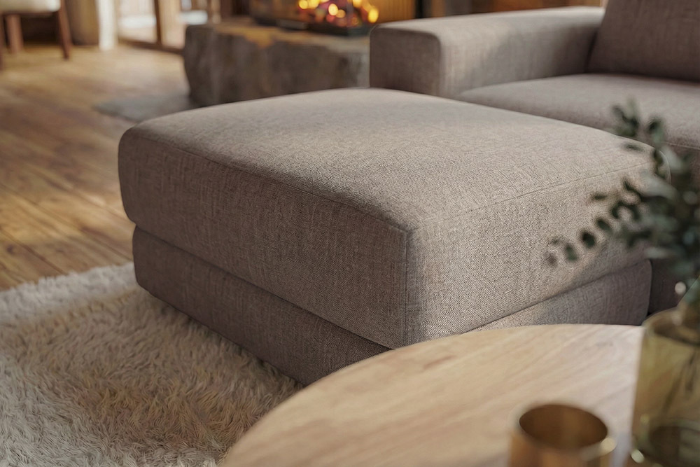 Moderner Hocker LOFT 75cm taupe Vogue Velours Samt Nosagfederung Taschenfederkern