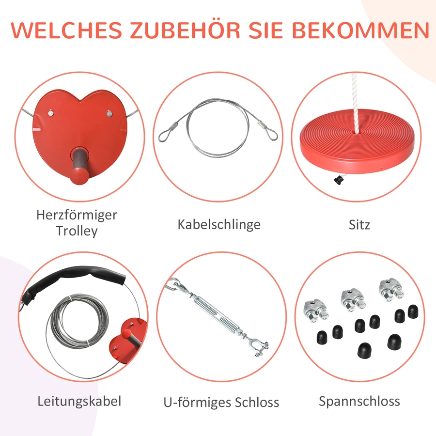 Outsunny Seilrutschen-Set mit verstellbarer Seillänge rot
