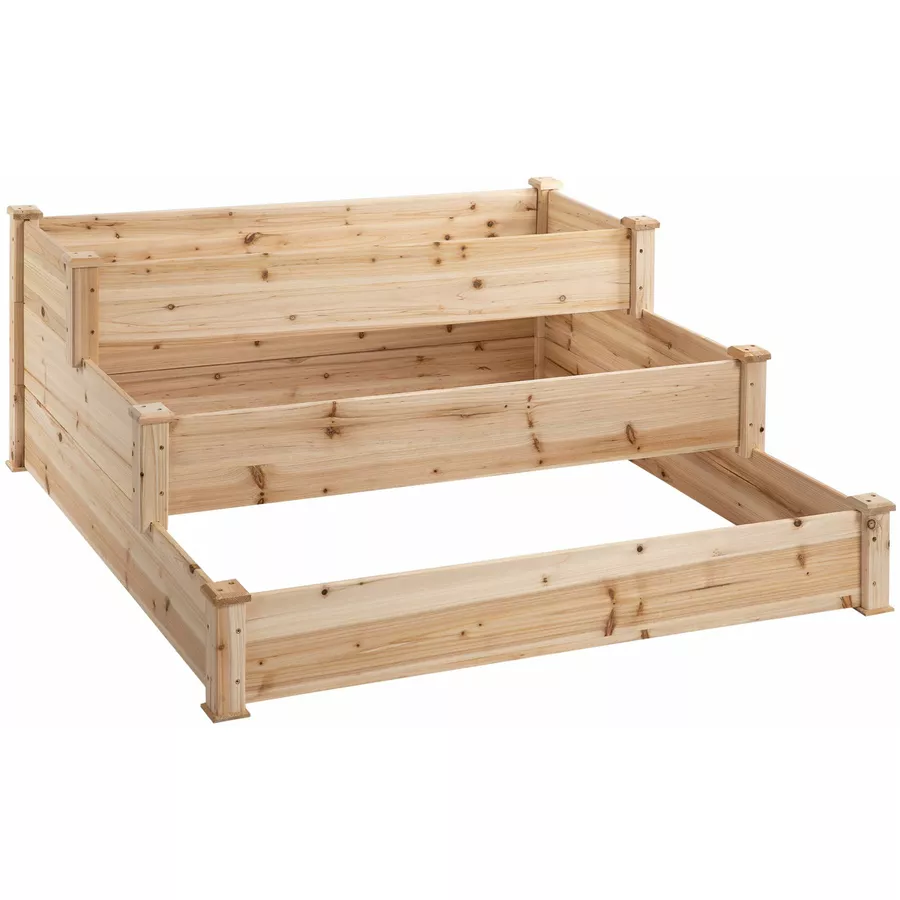 Outsunny Hochbeet mit stufenförmiges Design natur