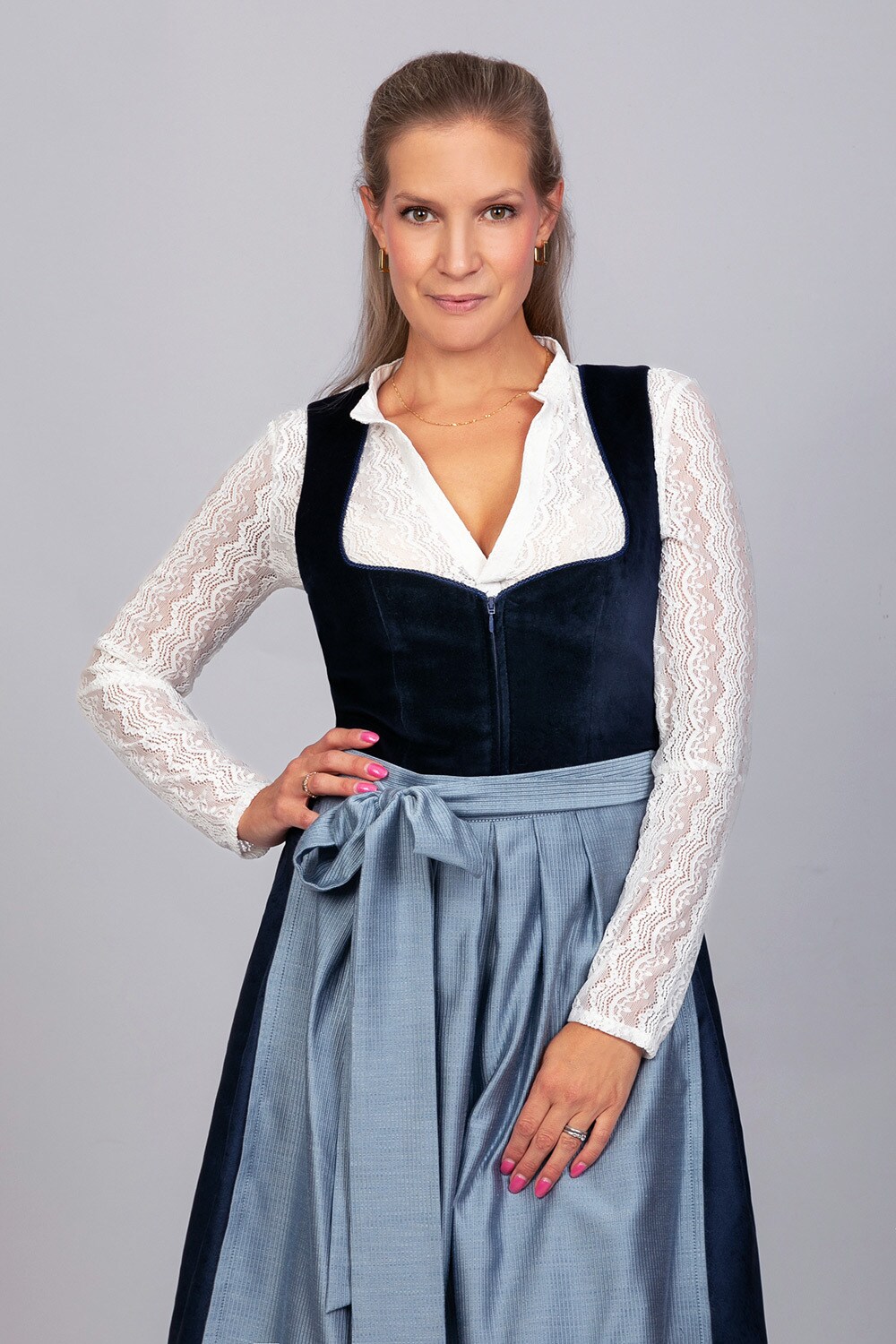 Midi Dirndl Luna Samt Blau