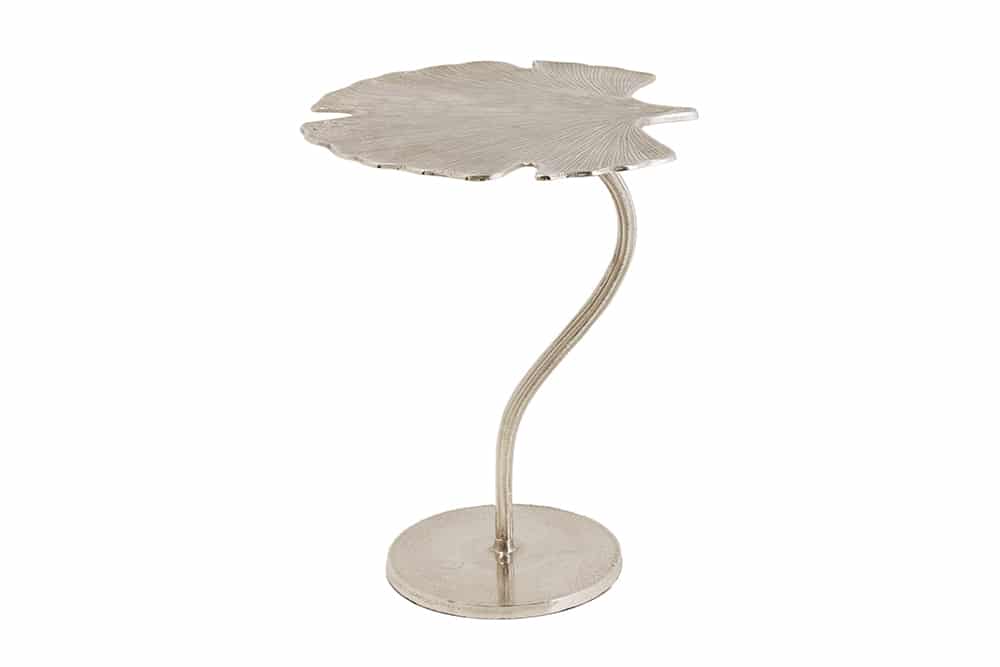 Dekorativer Beistelltisch GINKGO LEAF 55cm silber handmade Metall
