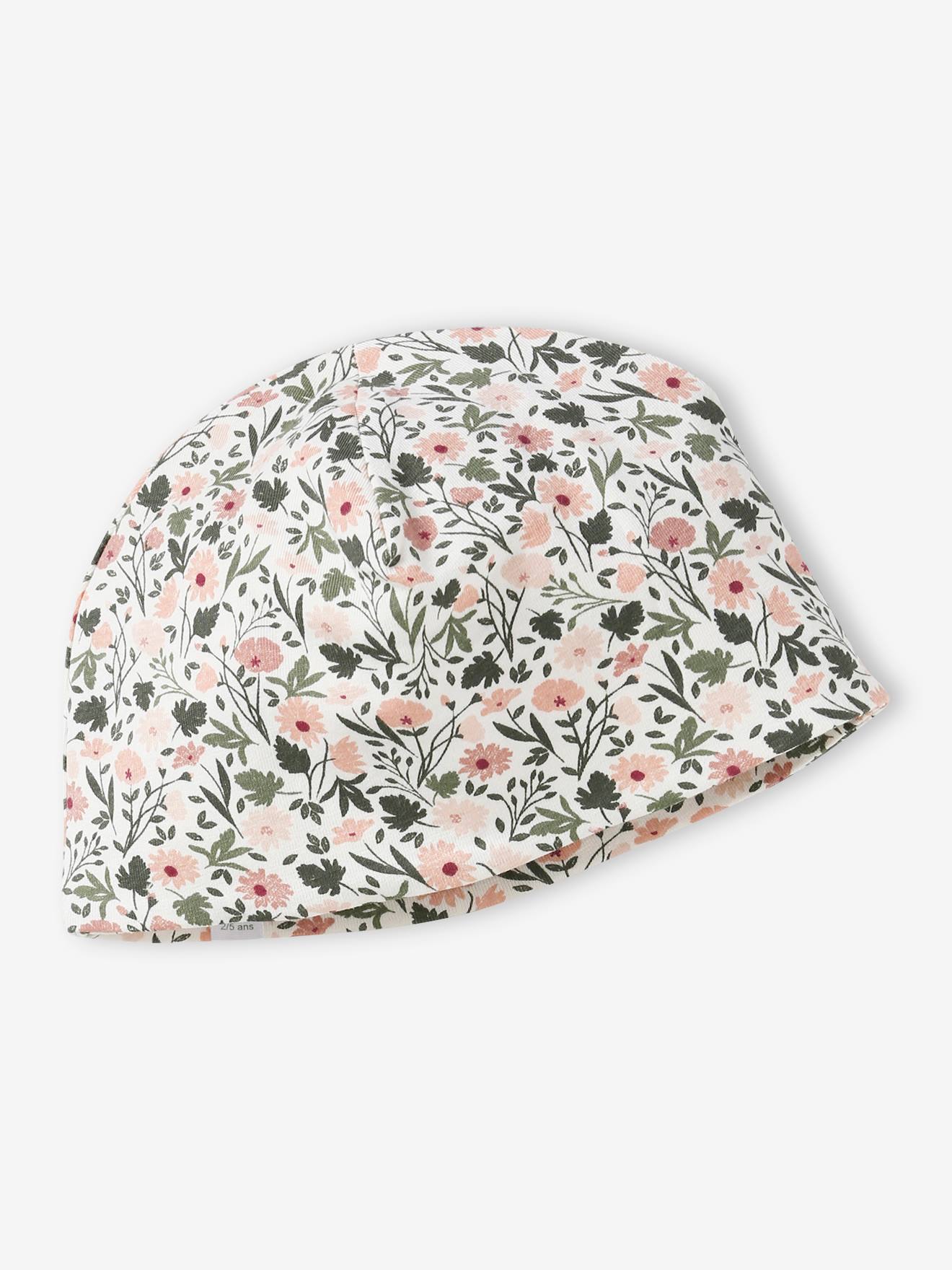 Conjunto com estampa floral para meninas: chapéu + cachecol bege