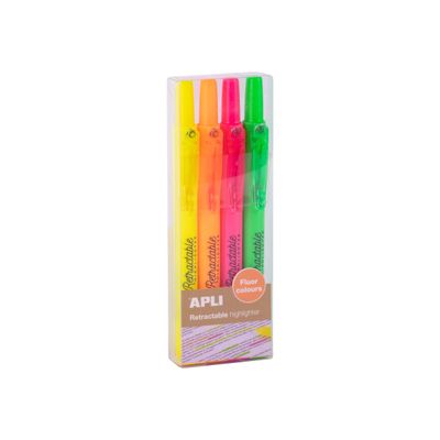 Apli Agipa - Pack de 4 surligneurs fluos rétractables - couleurs assorties