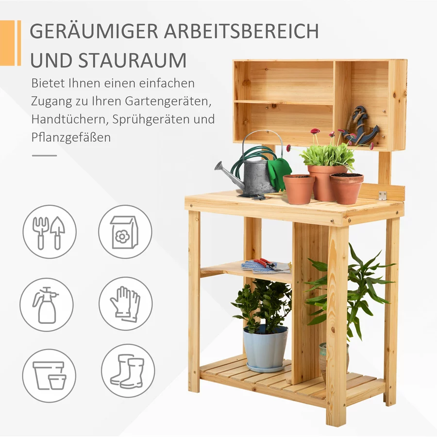 Outsunny Gärtnertisch mit Ablage natur