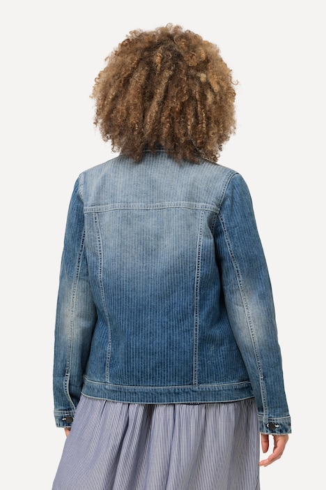 Jeansjacke, Streifen, Hemdkragen, Knopfleiste