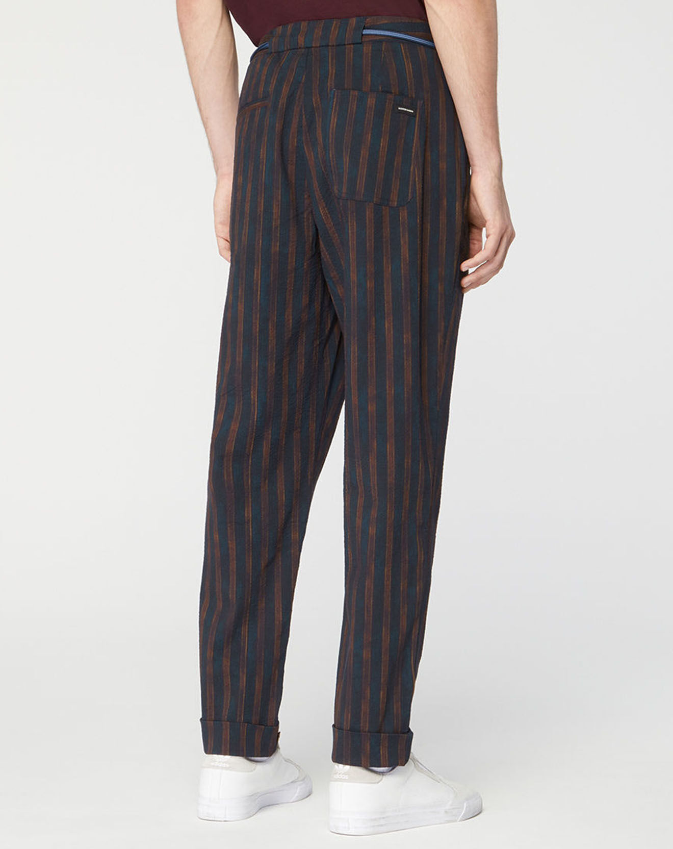 Scotch & Soda Pantalon Chino Slim Fit Tapered à rayures bleu marine/marron