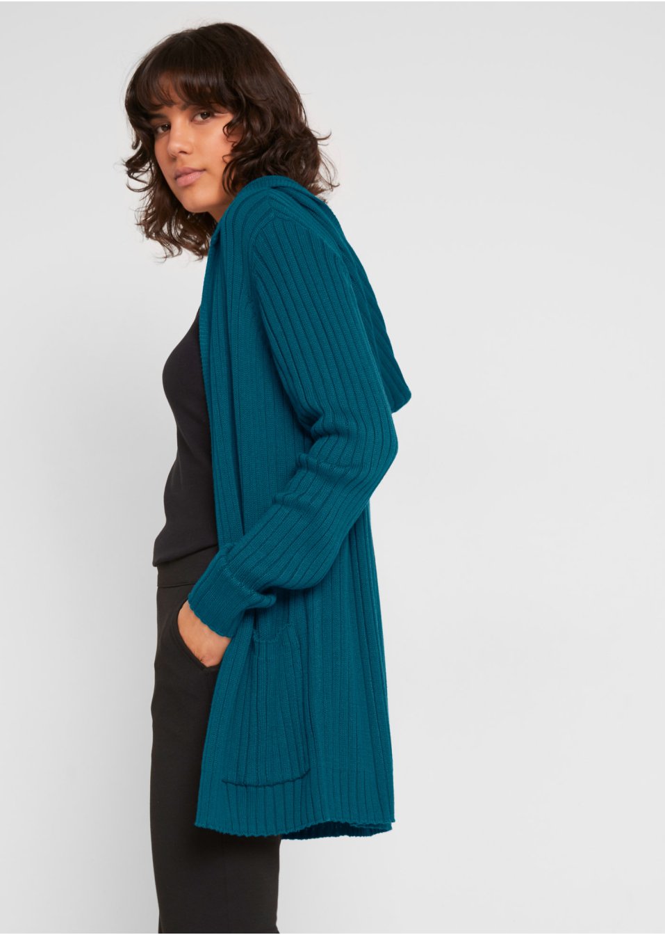 Gilet en maille à capuche