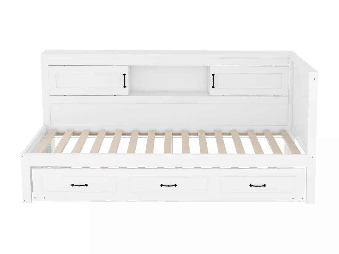 Lit banquette 90x200cm avec LED et prises - avec un lit gigogne 90x190cm - Blanc