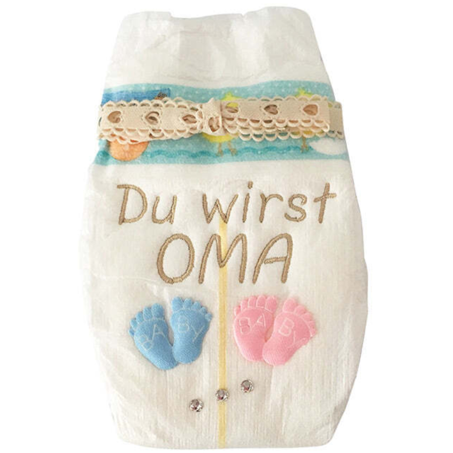 Tanjo Bestickte Windel Oma Du wirst Oma beige