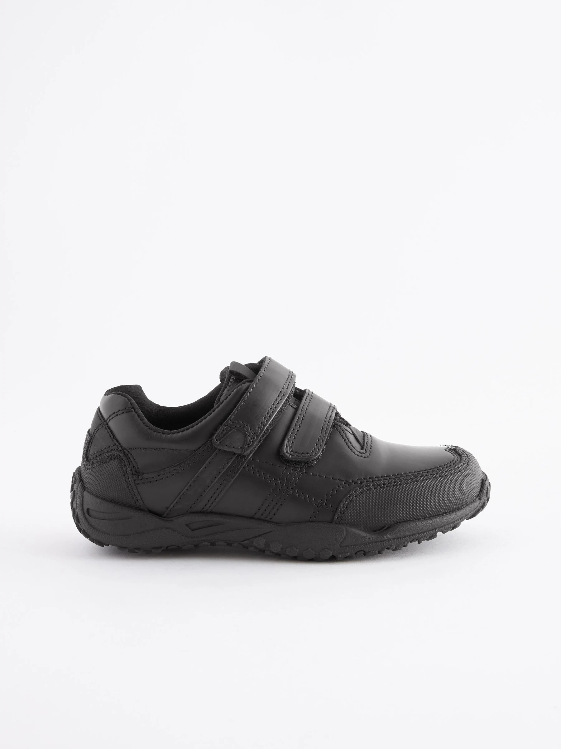 Zwart - Schoolschoenen van leer met klittenbandsluiting